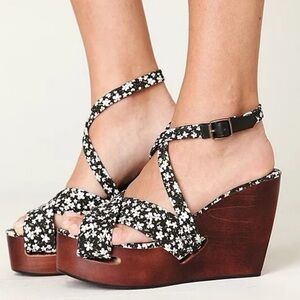 Madison Harding Free People Floral Wooden Platform Wedge Sandals Size 8.5